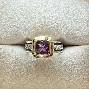 David Yurman Sterling Silver and 18k Gold Amethyst Ring, Size 6